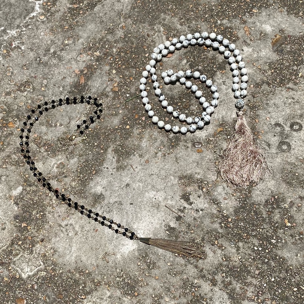 Lot of 2 Fashion Tassel Necklaces Black/White NEW